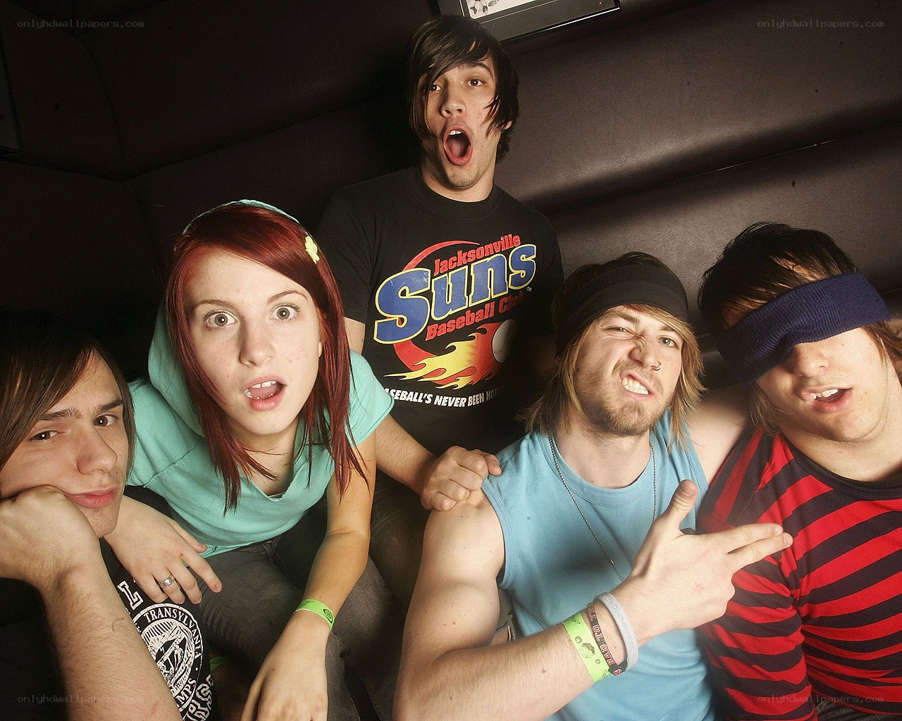 band members in a booth