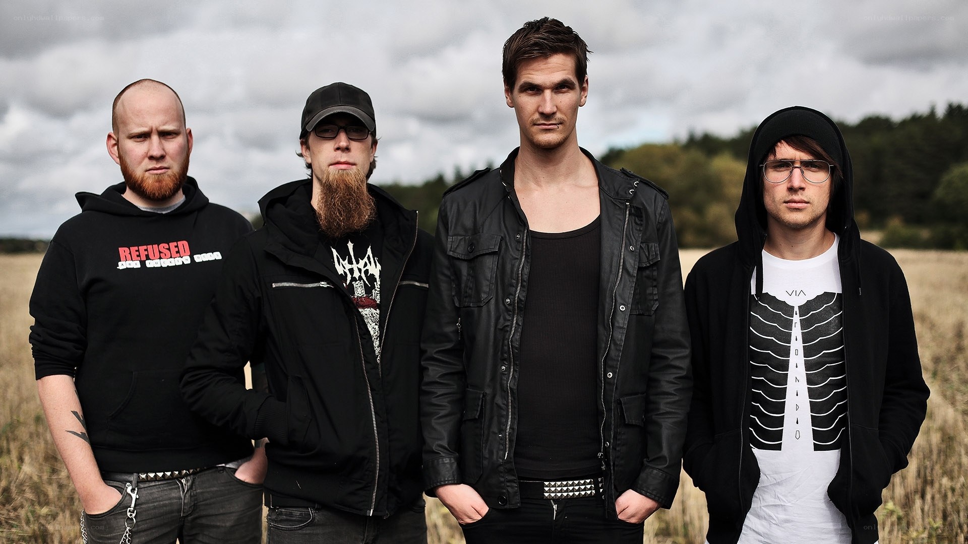 band members in a field