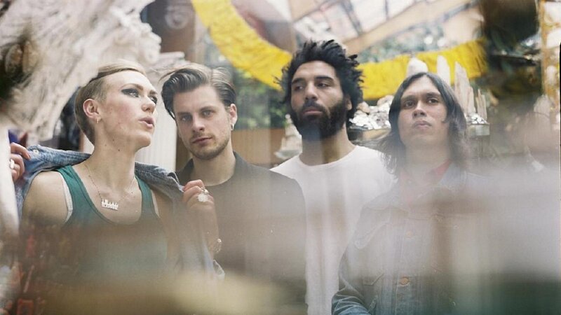 band members in a market
