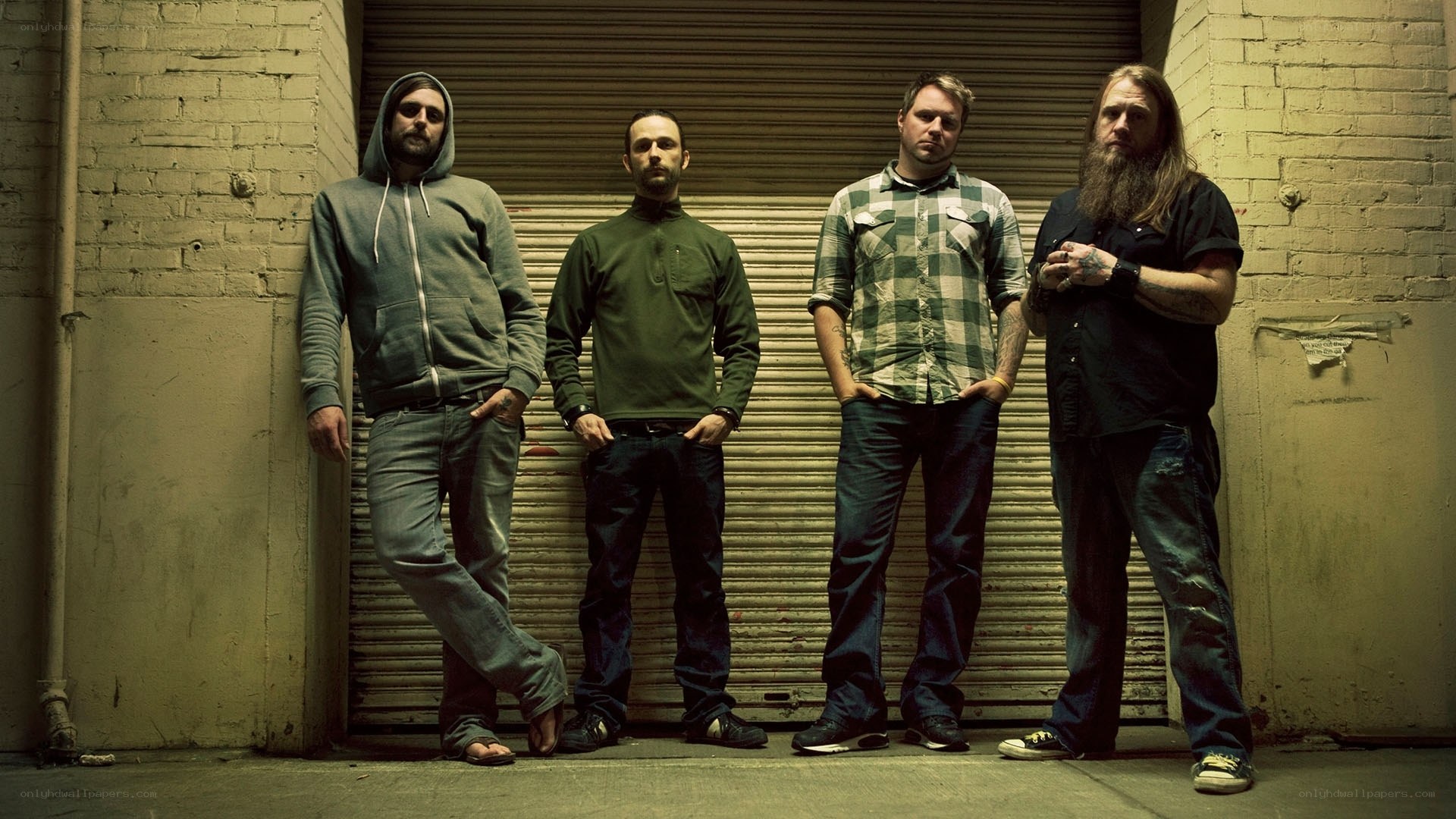 band members in alleyway