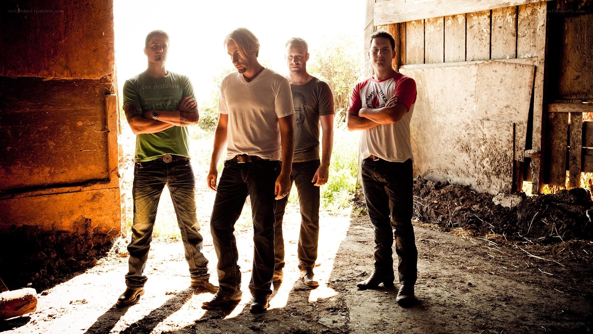band members in barn