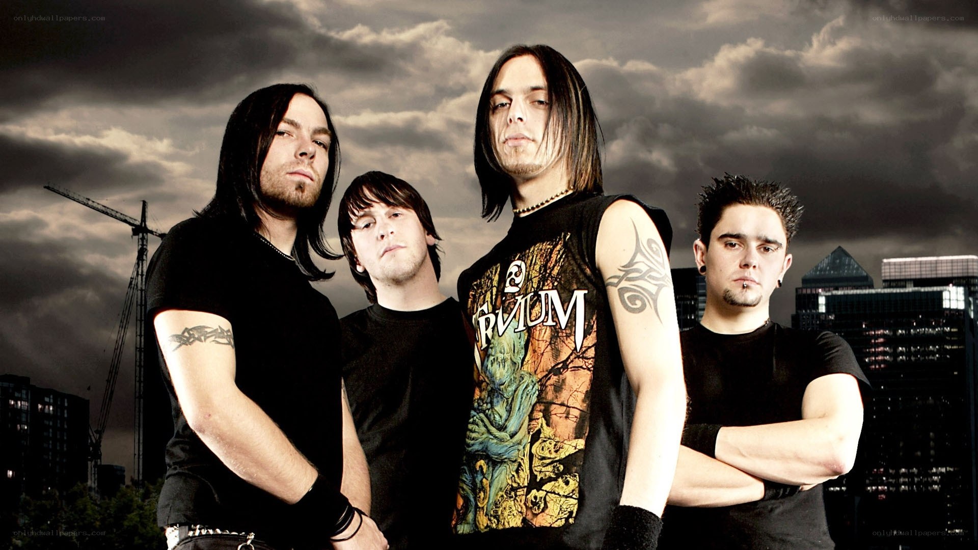 band members in cityscape