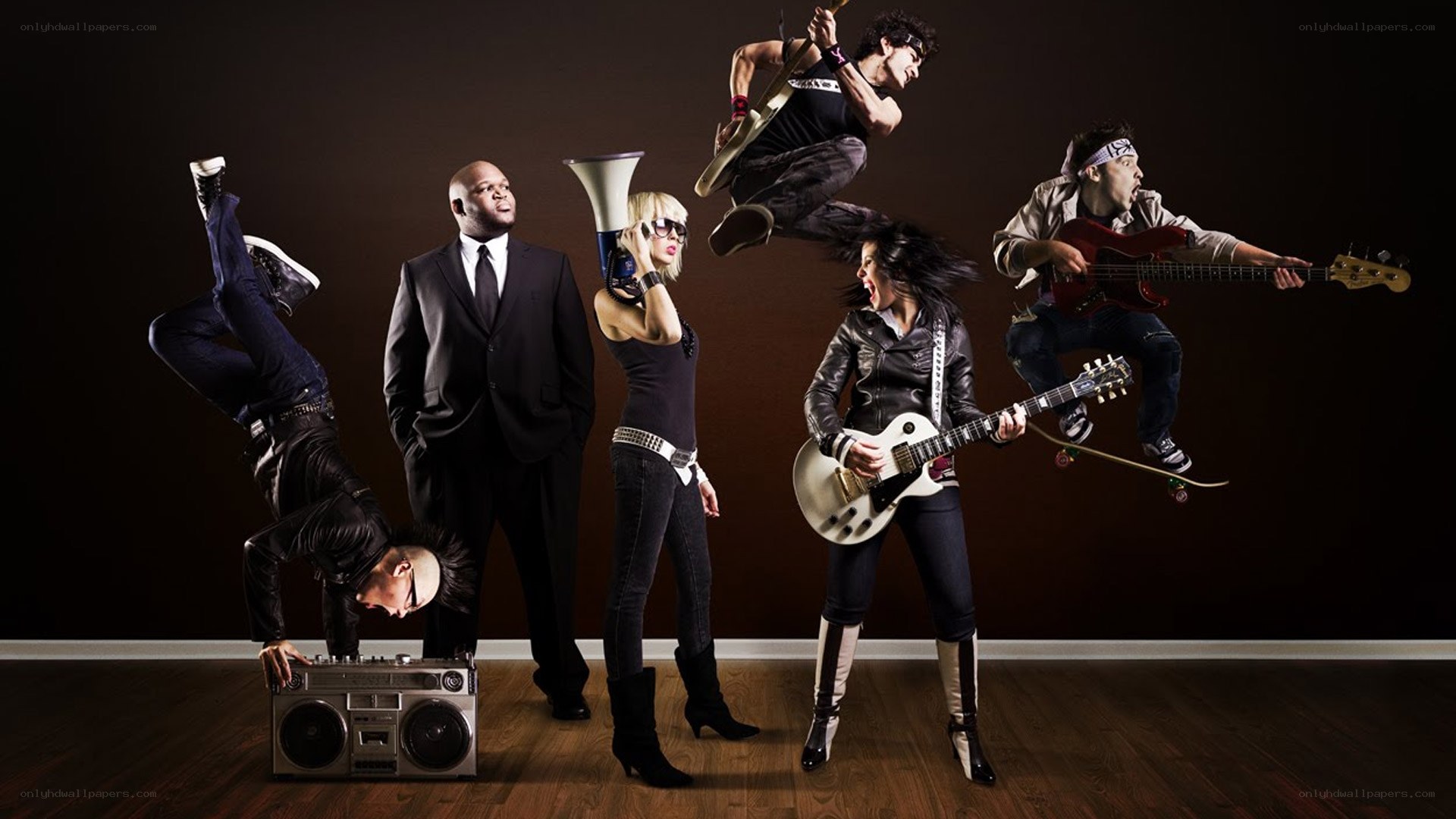 band members in dynamic poses