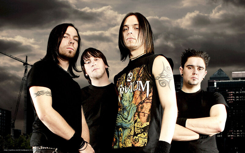 band members in front of city