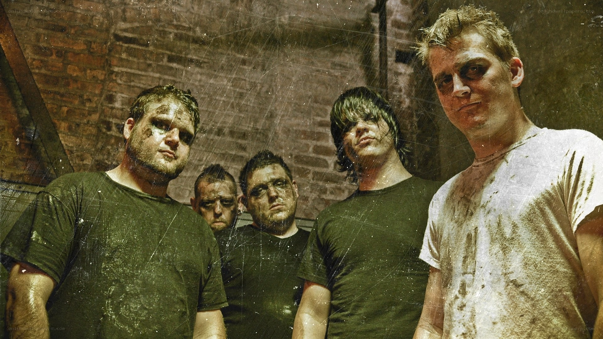 band members in gritty setting