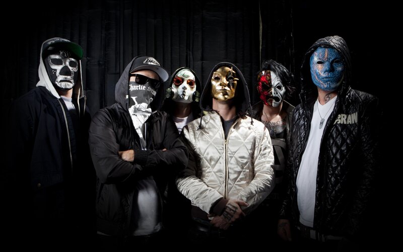 Band Members in Masks — Black, Dramatic, Night, Photograph