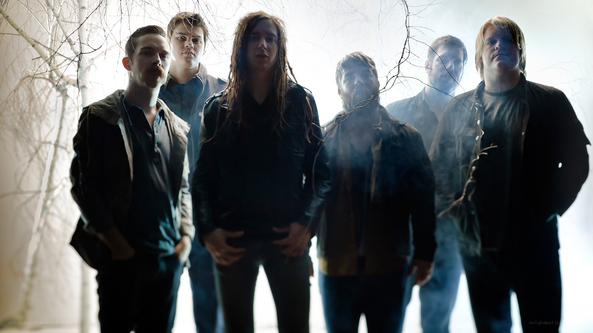 band members in misty forest