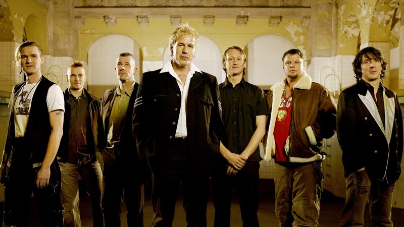 band members in old building