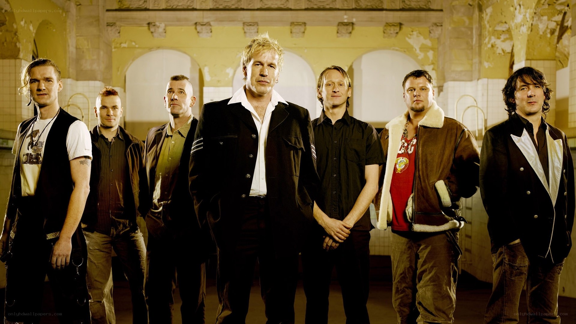 band members in old building