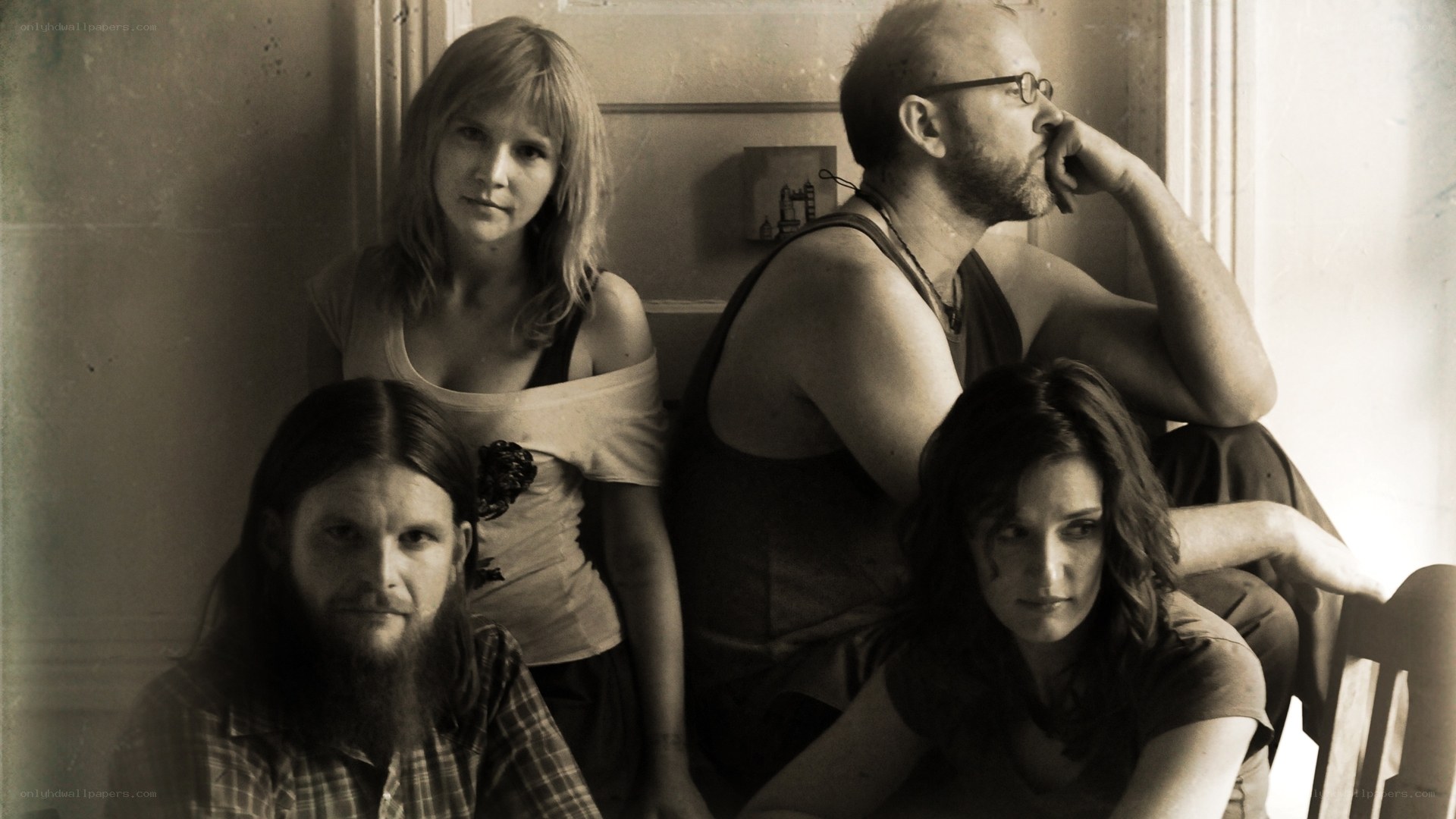 band members in sepia photo