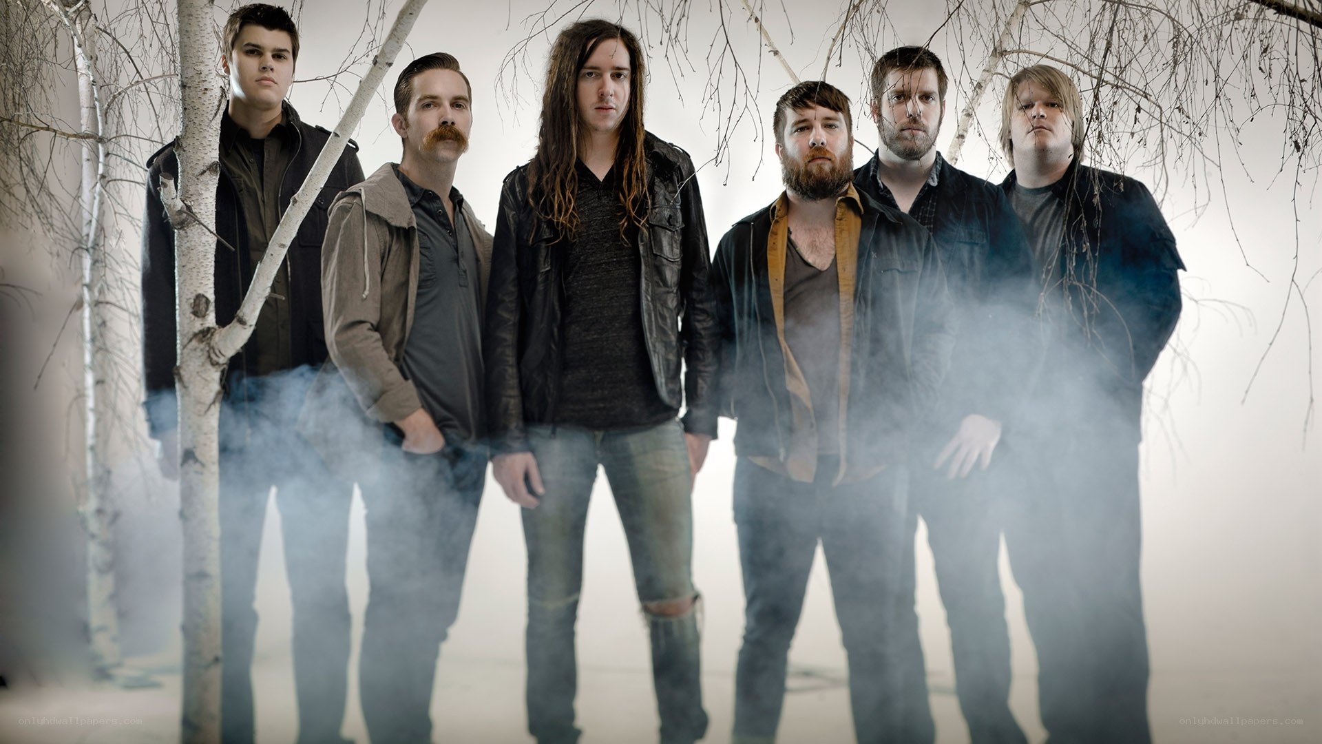 band members in smoky forest