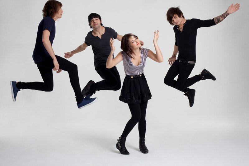 band members jumping