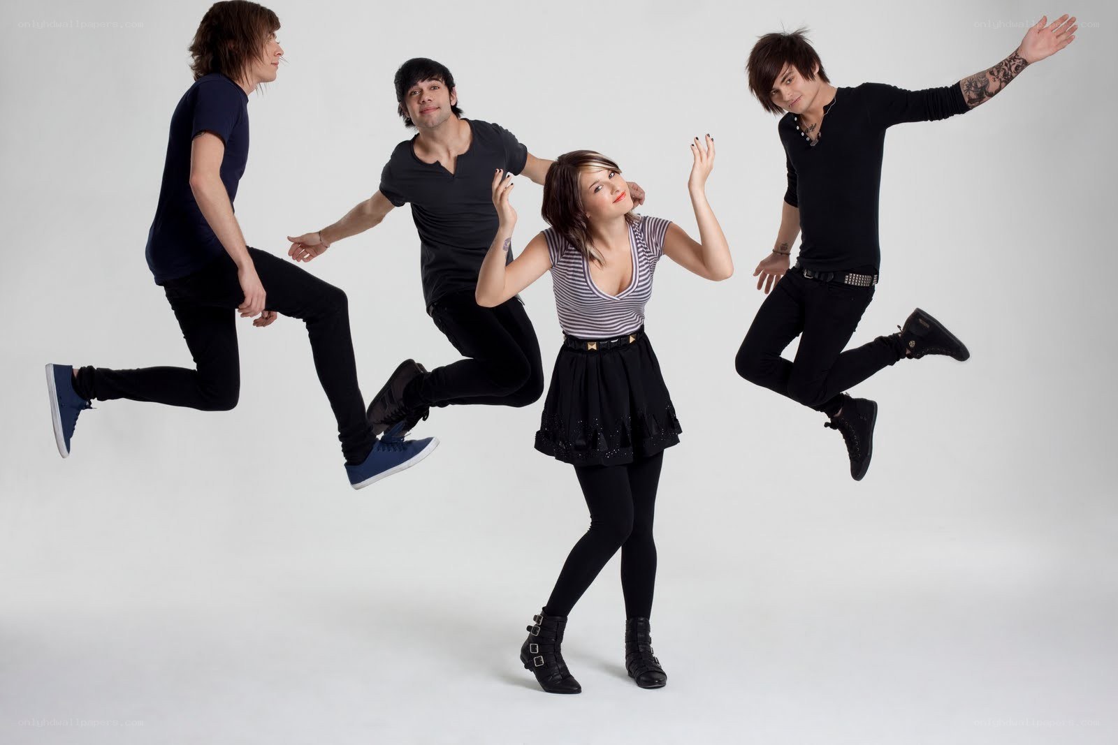 band members jumping