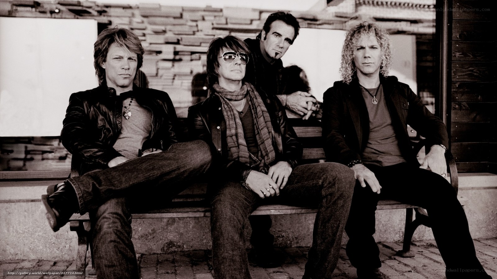 band members on a bench