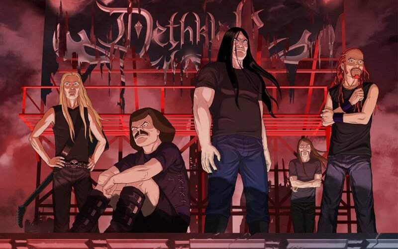 Band Members on Stage — Red, Dark