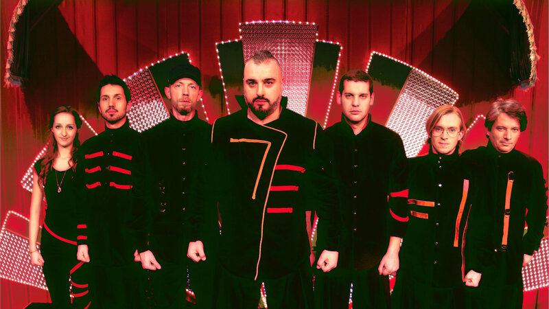 Band Members on Stage — Red, Dramatic