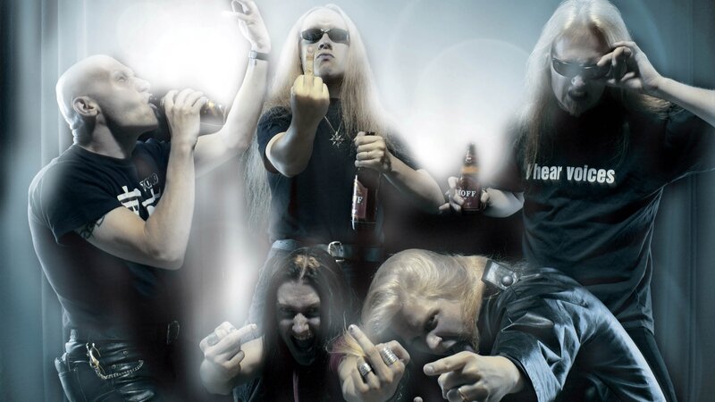 band members posing with beer