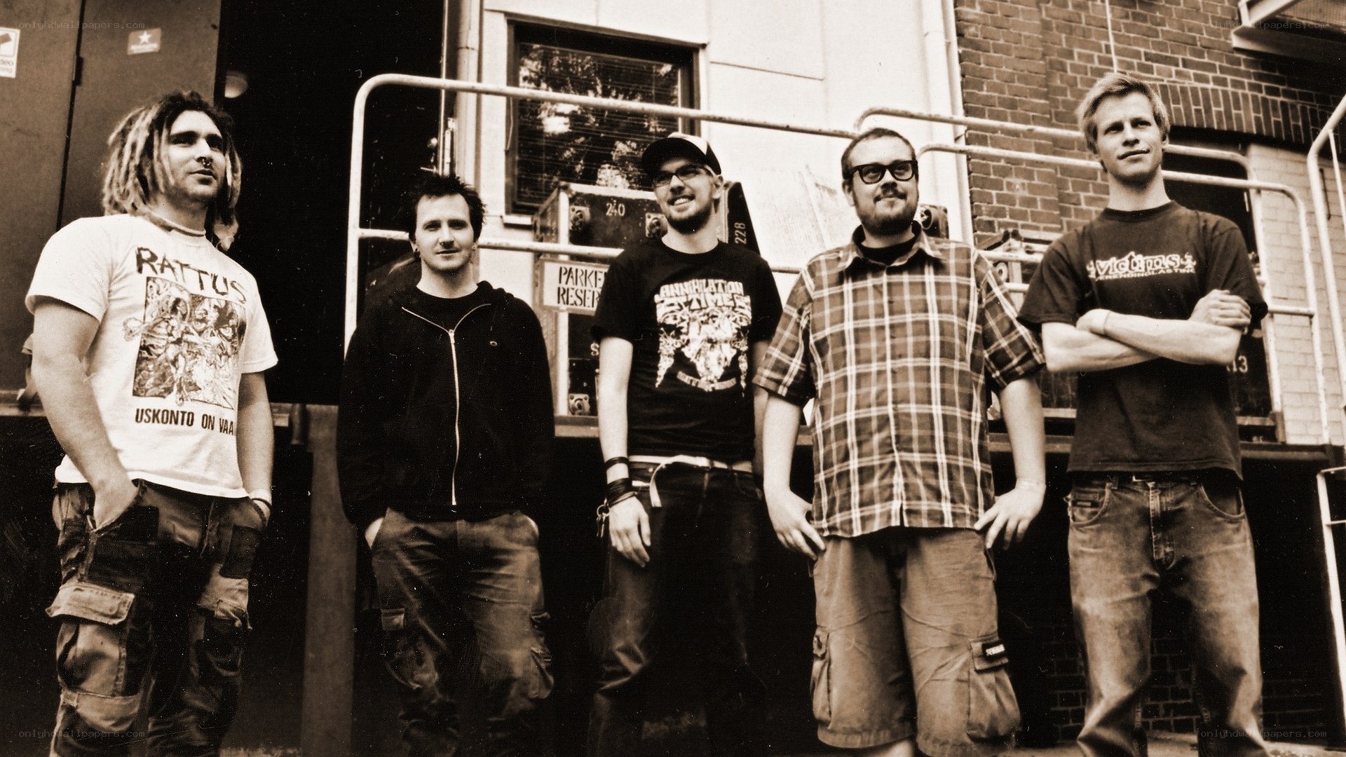 band members standing outside