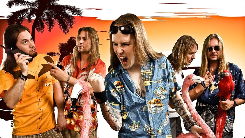 Band Members with Flamingos