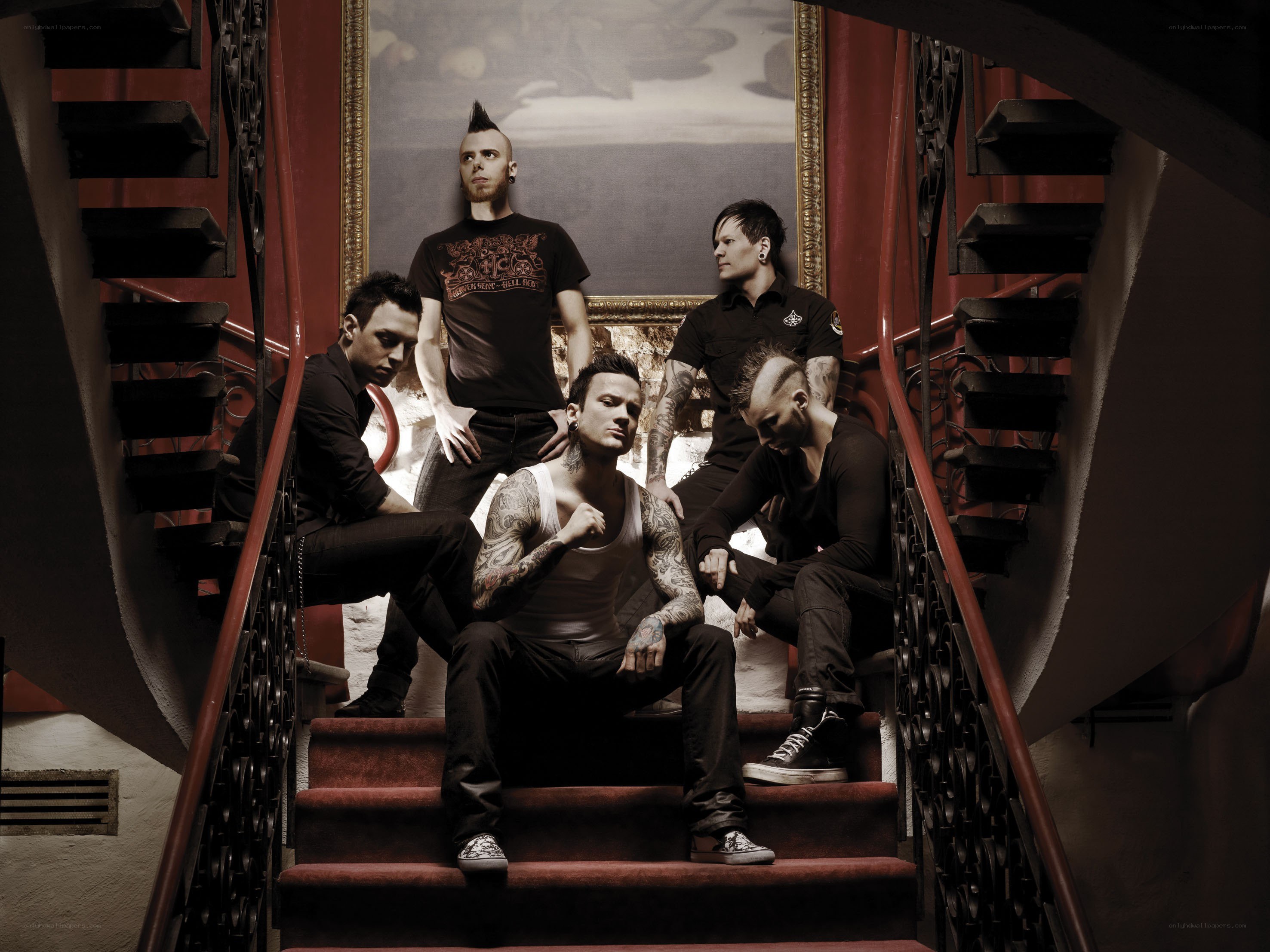 band on a staircase