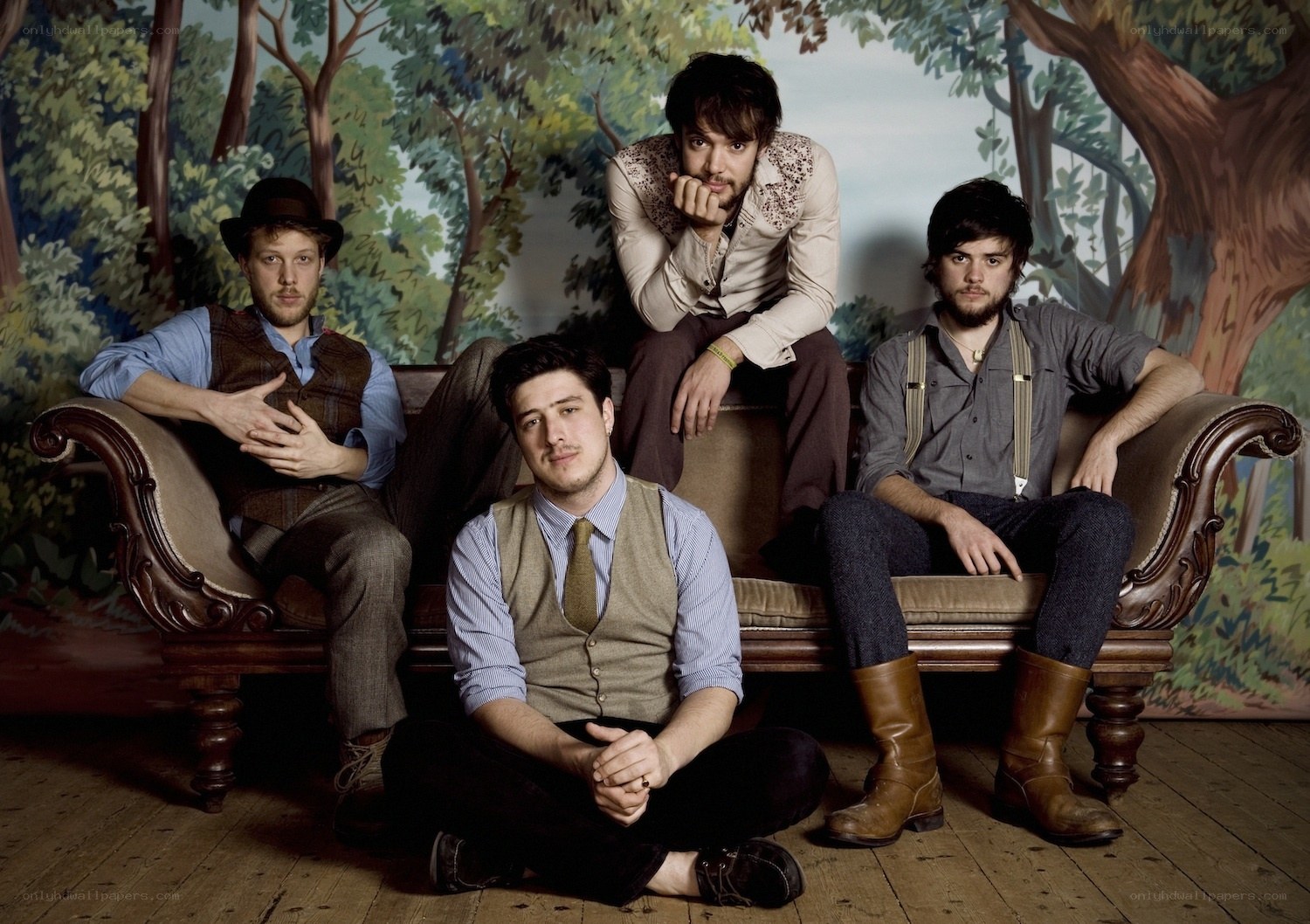 band on a vintage couch