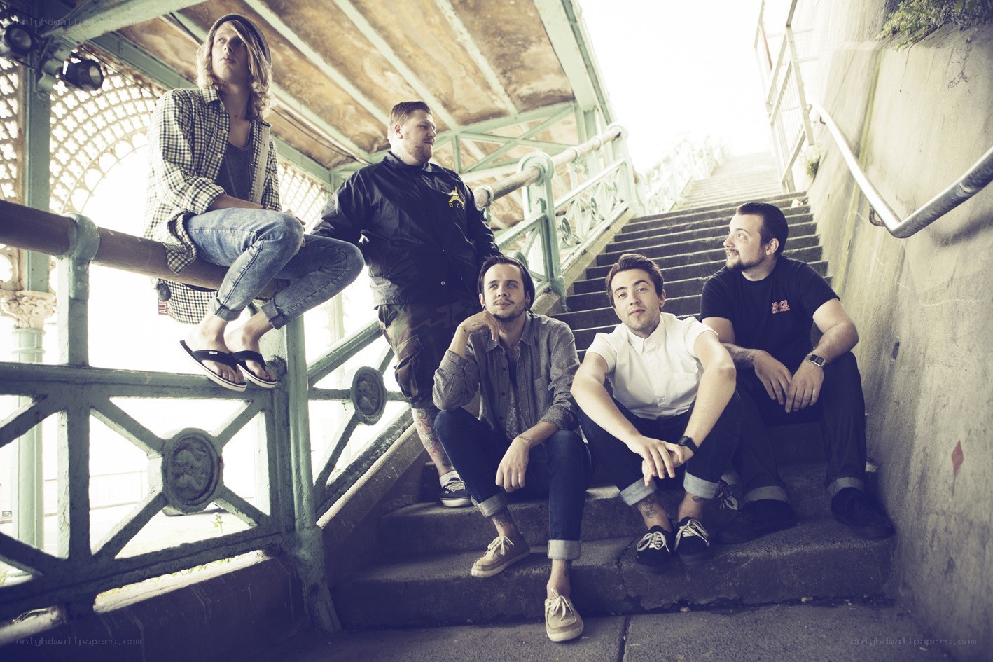 band on stairs