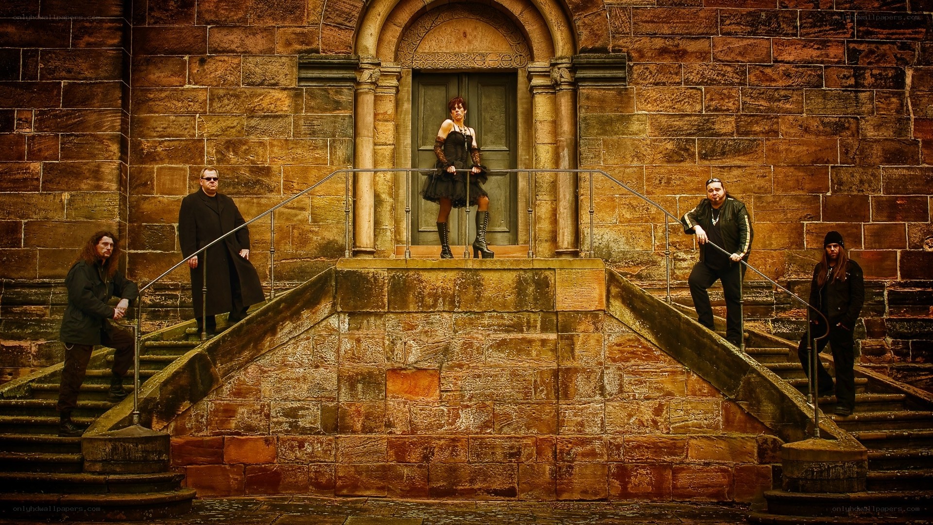 band on stone steps