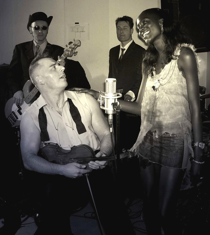 band performing in black and white