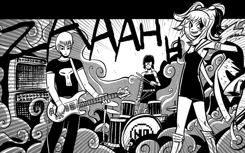 band performing in comic style