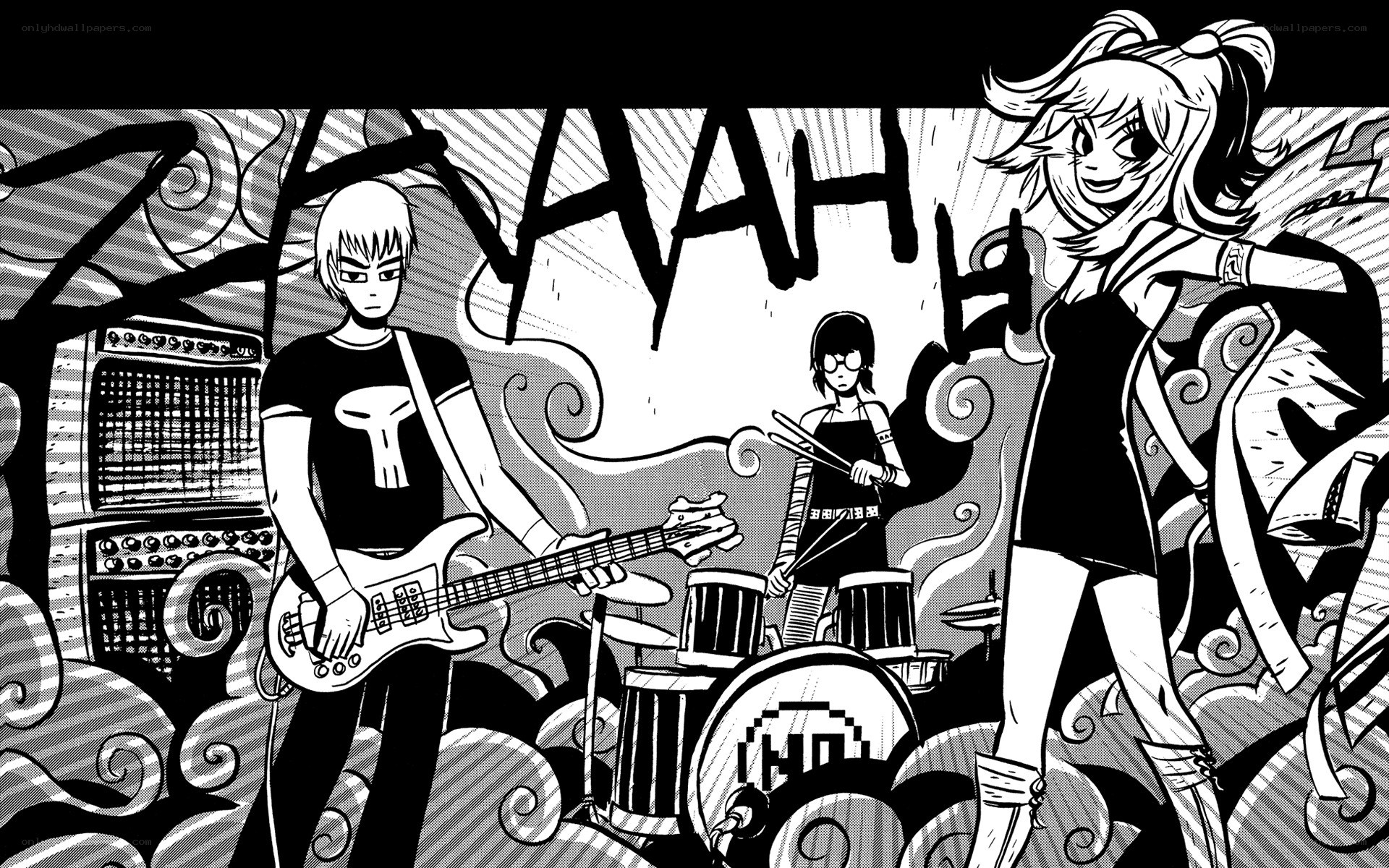band performing in comic style