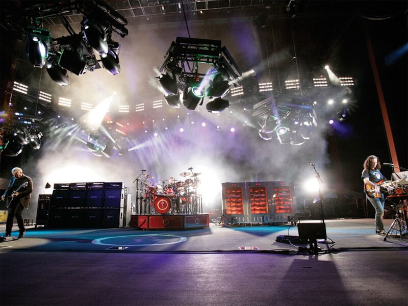 Band Performing on Stage — Black, Dramatic, Night, Photograph, Guitarists, Drummer
