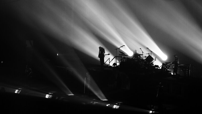 Band Performing on Stage — Black, Dramatic, Night, Photograph, Spotlights
