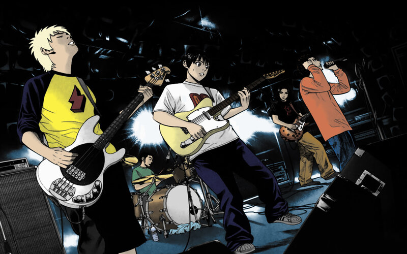 Band Performing on Stage — Black, Energetic, Night, Manga