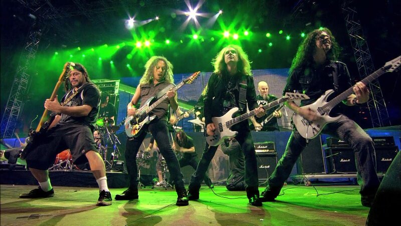 Band Performing on Stage — Green, Energetic, Night
