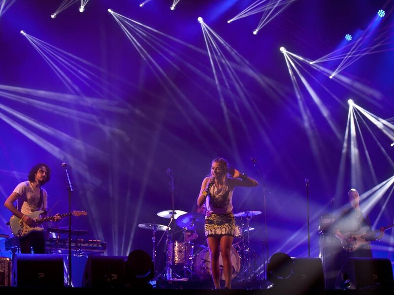 Band Performing on Stage — Purple, Dramatic, Night, Photograph, Guitarist