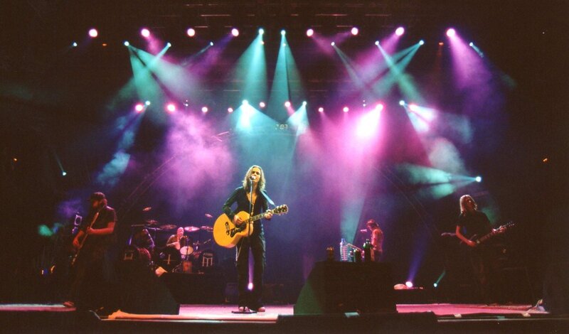Band Performing on Stage — Purple, Dramatic, Night, Photograph