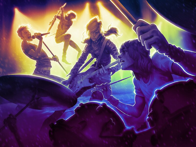 Band Performing on Stage — Purple, Energetic, Night, Digital Art