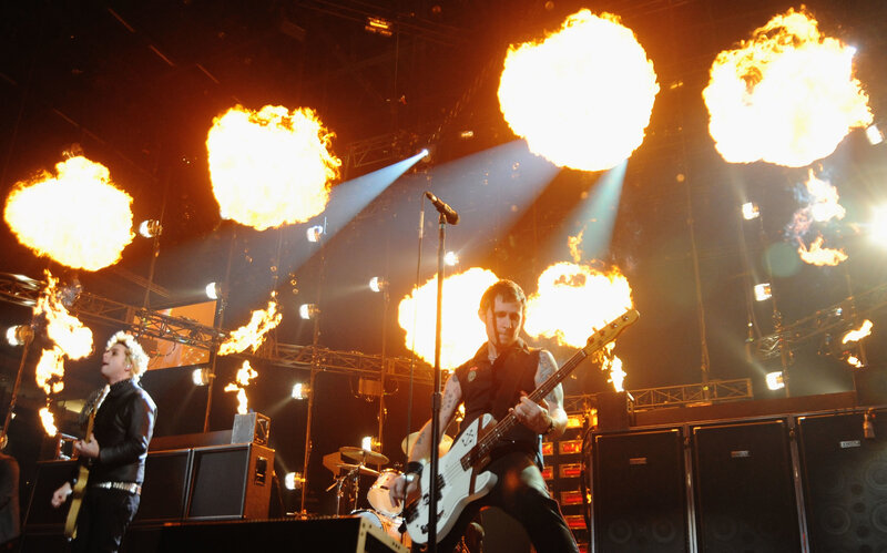 Band performing with fire