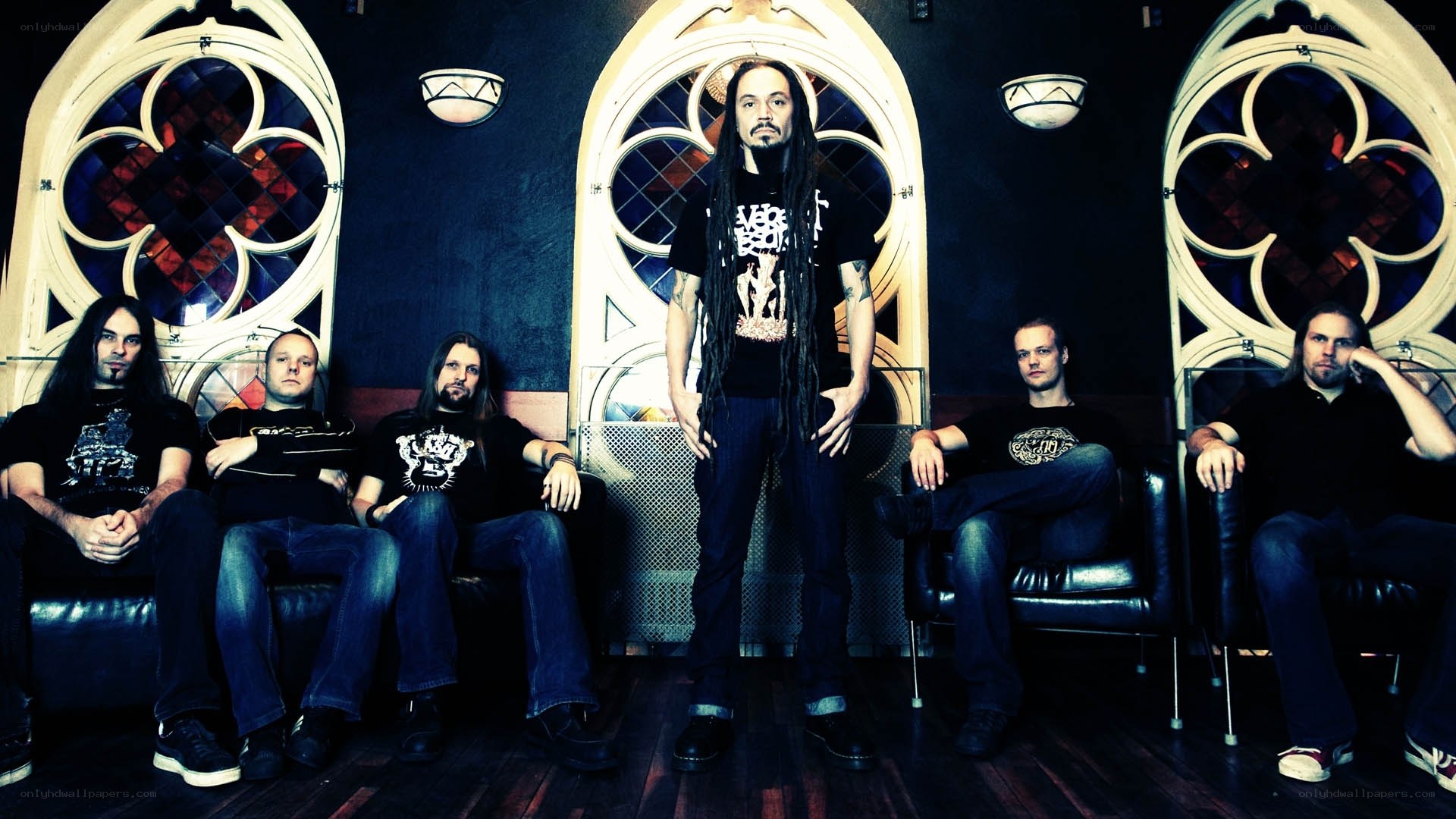 band photo in gothic setting