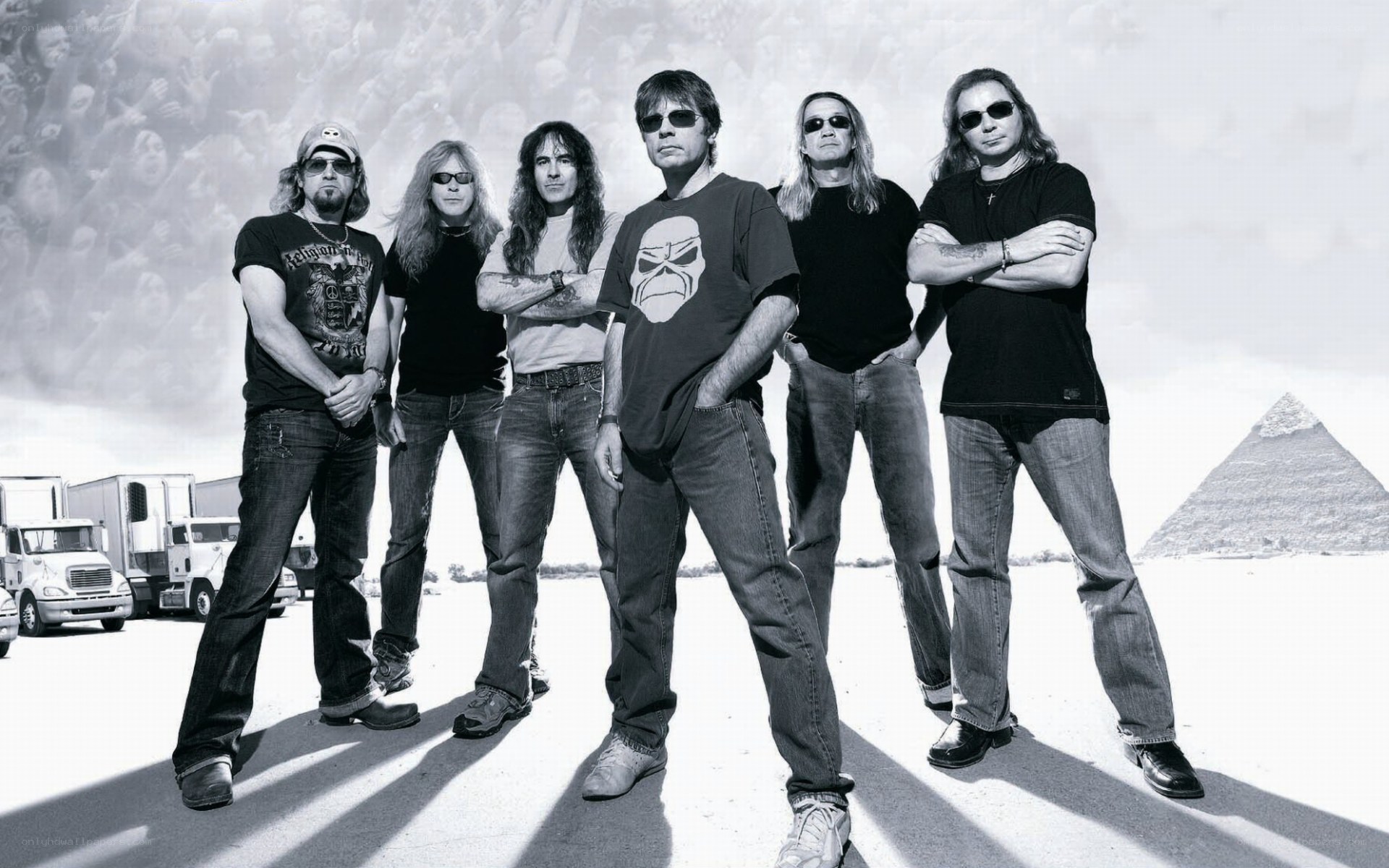 band photo with pyramids