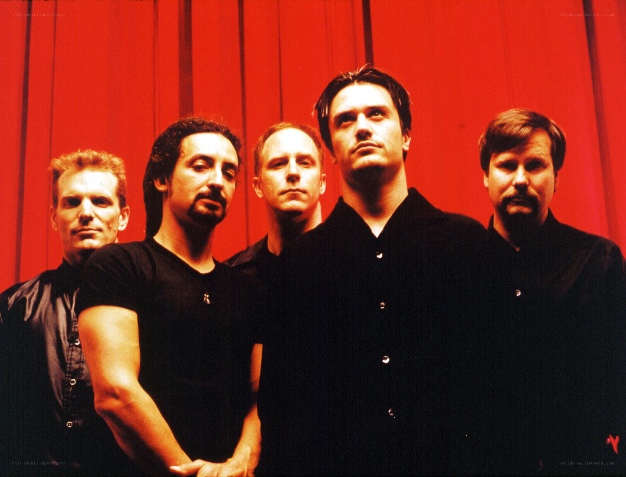 band photo with red background