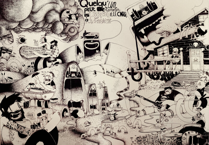 Band Playing Music — Black, Chaotic, Illustration