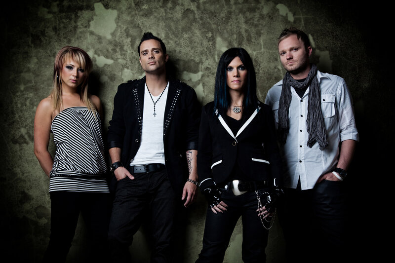 band portrait against textured wall