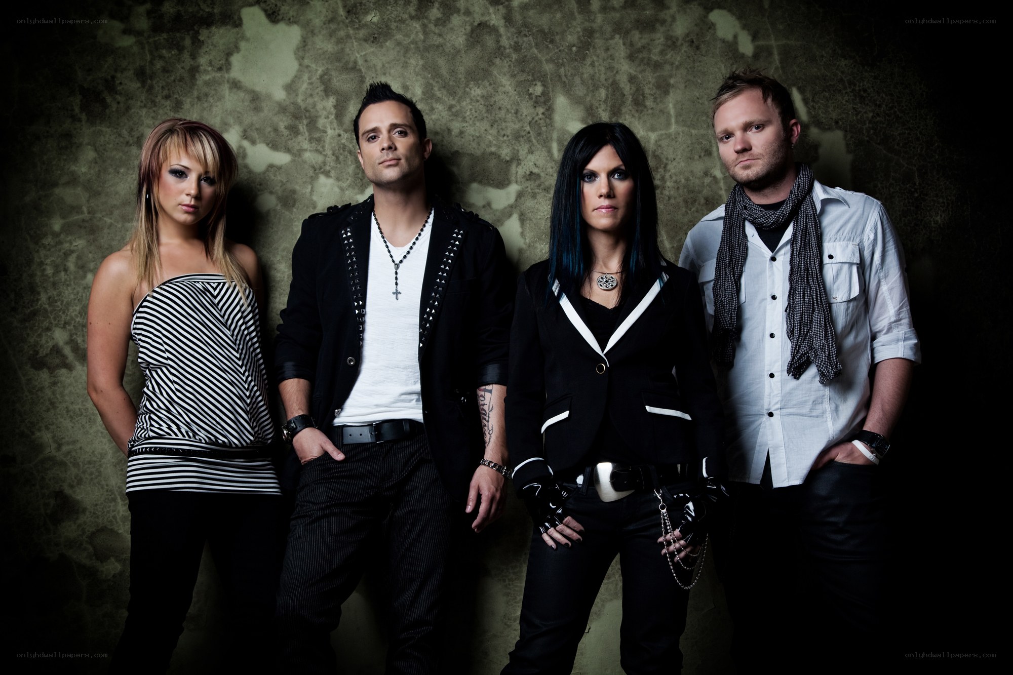 band portrait against textured wall