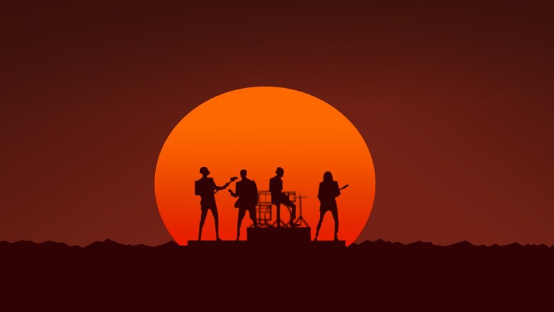 band silhouettes at sunset
