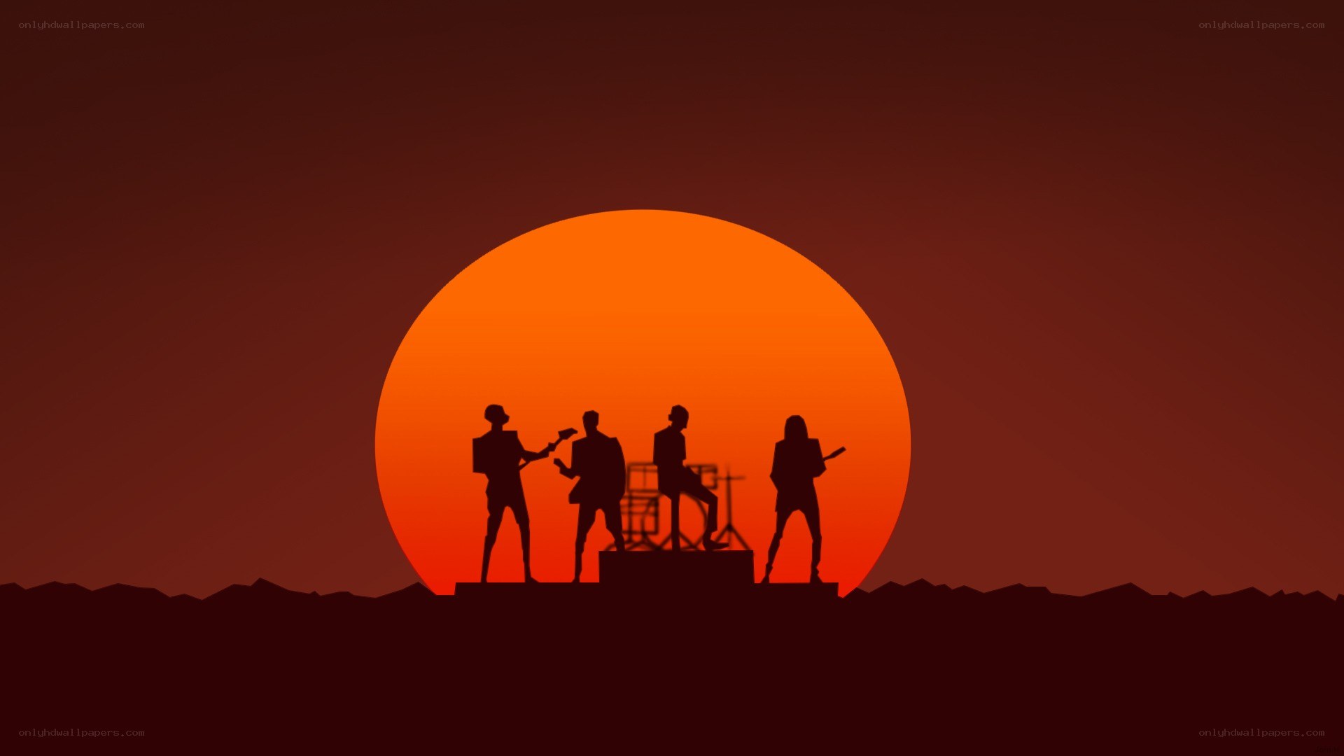band silhouettes at sunset