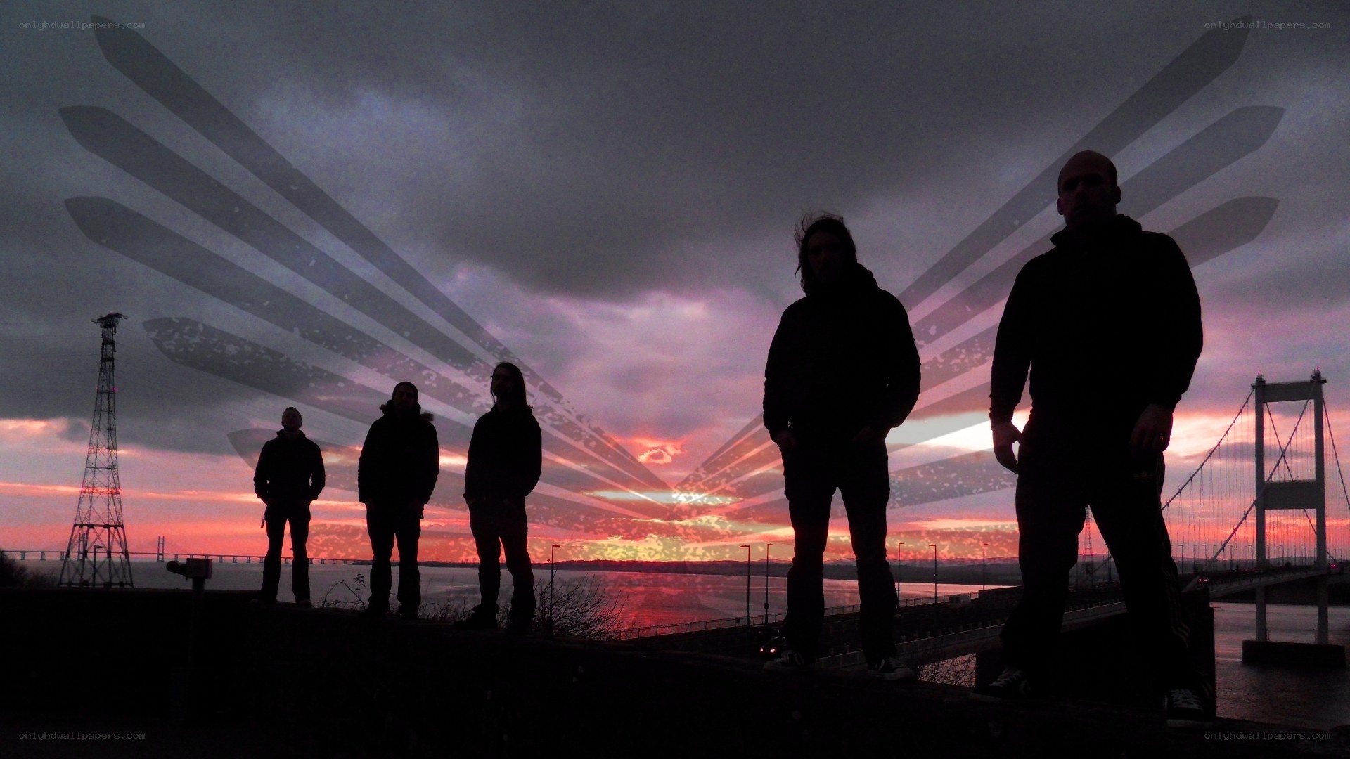 band silhouettes at sunset
