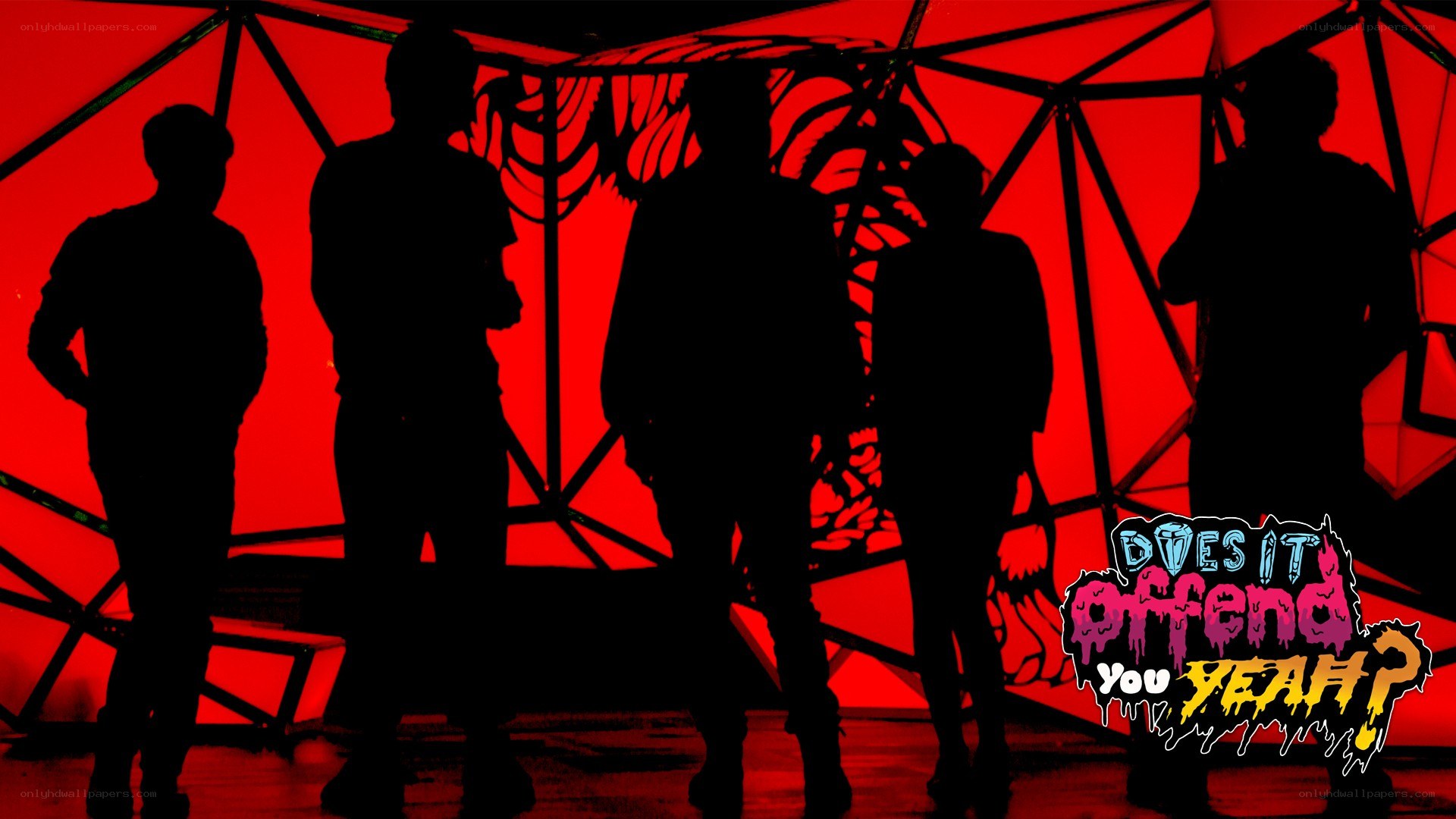 band silhouettes on red stage