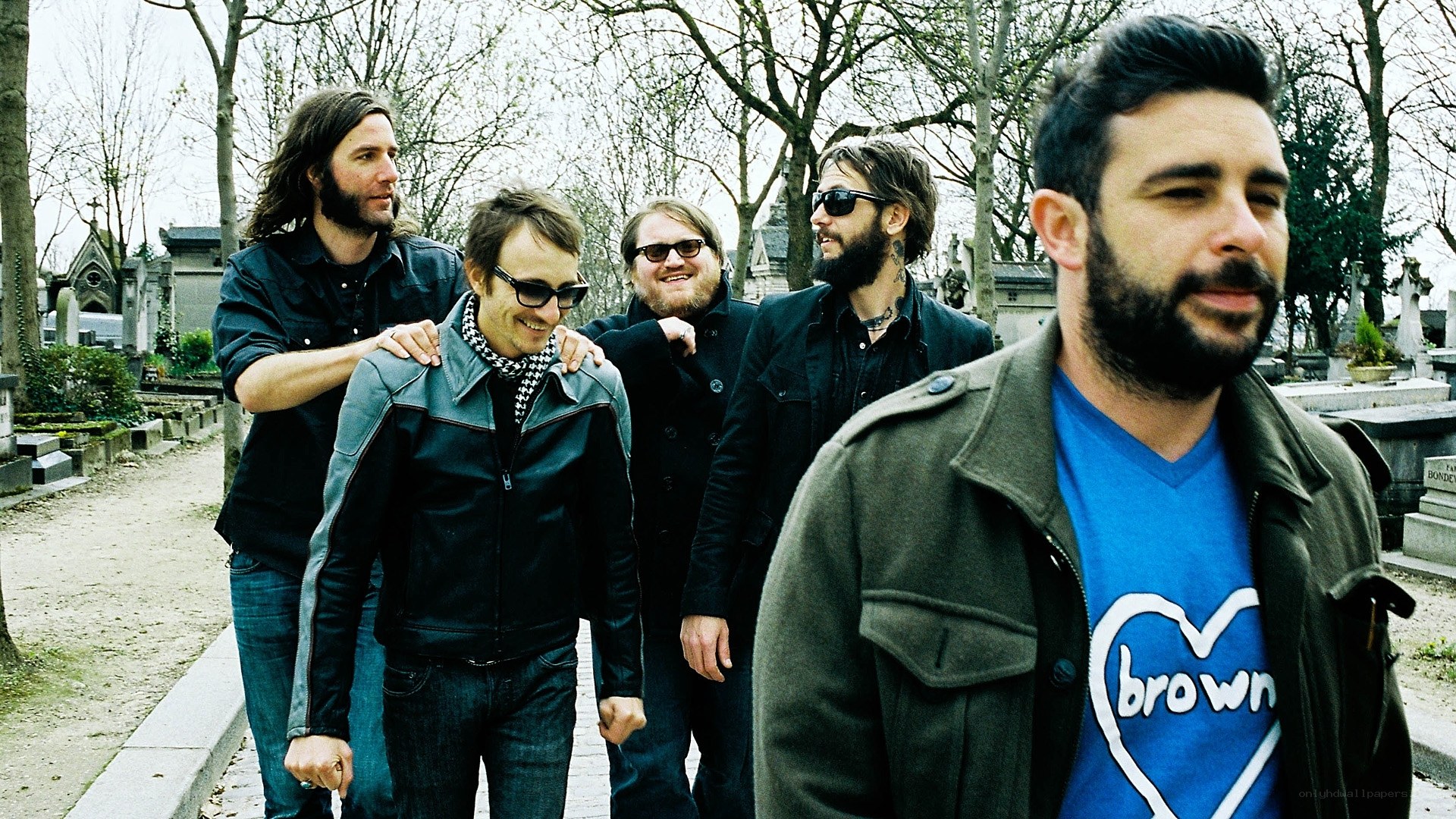 band walking in cemetery