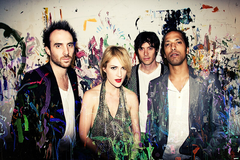 band with colorful background